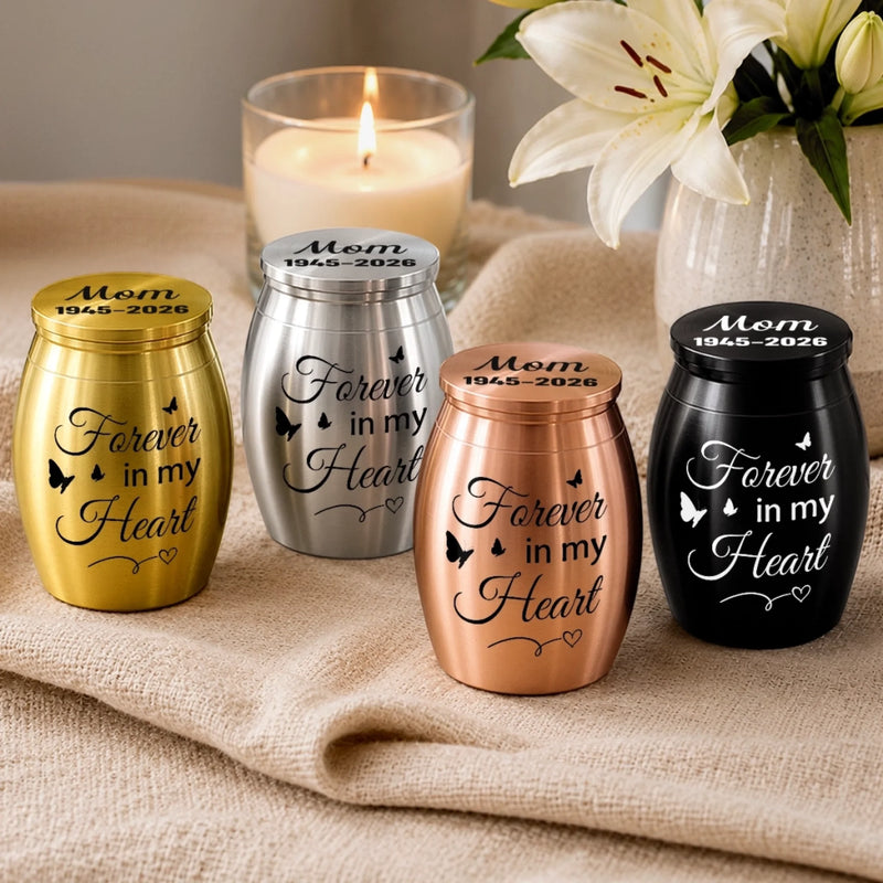 Custom Memorial Urn - Personalised Memorial Sympathy Gifts For Loss Of Mum, Dad – Forever In Our Hearts