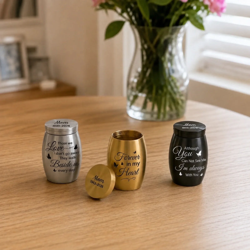 Custom Memorial Urn - Personalised Memorial Sympathy Gifts For Loss Of Mum, Dad – Forever In Our Hearts