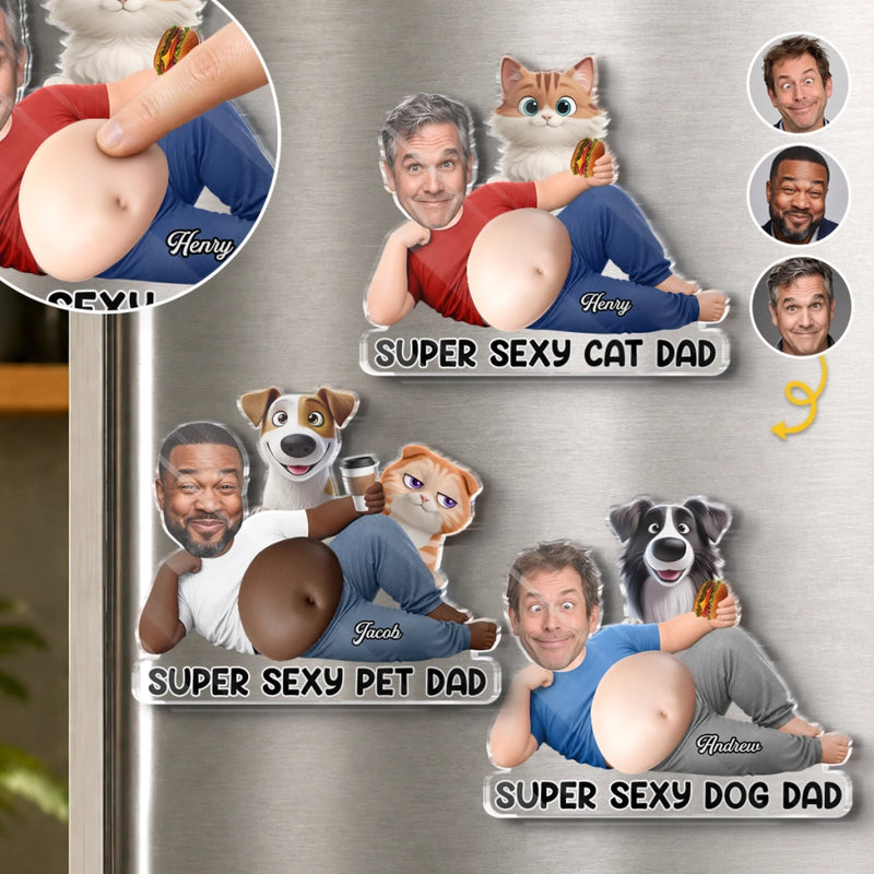 Custom Photo Dad Bod Belly Squishy Acrylic Fridge Magnet – Personalised Father's Day Funny Gifts For Dog Cat Lovers, Dog Dad, Cat Owners – Paws Make Life Better
