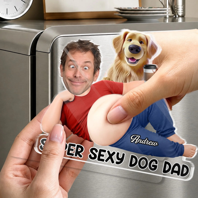 Custom Photo Dad Bod Belly Squishy Acrylic Fridge Magnet – Personalised Father's Day Funny Gifts For Dog Cat Lovers, Dog Dad, Cat Owners – Paws Make Life Better