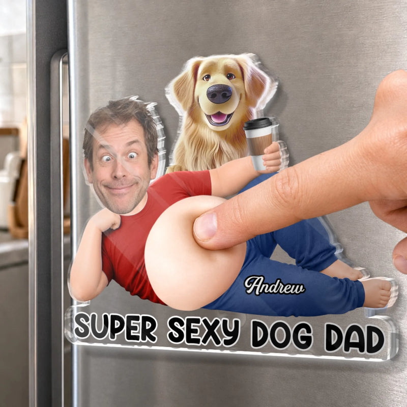 Custom Photo Dad Bod Belly Squishy Acrylic Fridge Magnet – Personalised Father's Day Funny Gifts For Dog Cat Lovers, Dog Dad, Cat Owners – Paws Make Life Better