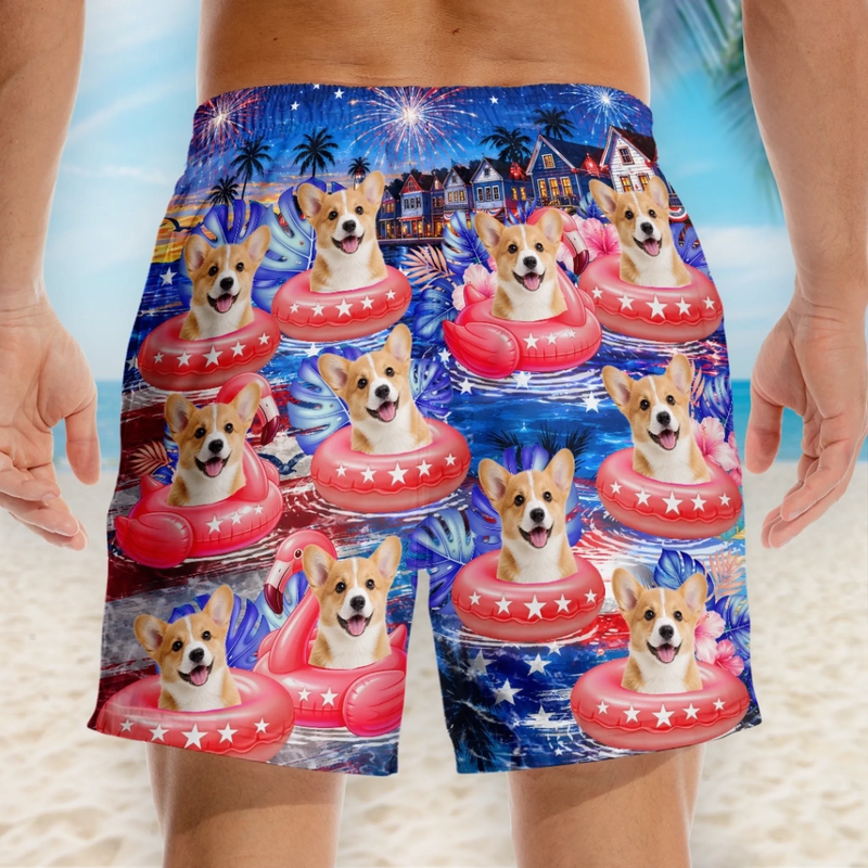 Custom Photo Tropical Hawaiian Aloha Men Beach Shorts - Personalised Summer Vacation And Travel Gifts For Dog Cat Lovers, Dog Dad And Mum, Cat Owners - Home of the Paws