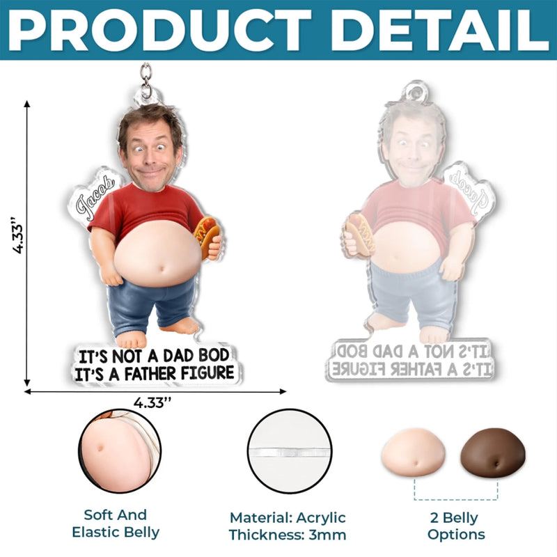 Custom Photo Dad Bod Belly Squishy Acrylic Keychain - Personalised Father's Day Funny Gifts For Dad, Grandpa - Dad Bod In Progress