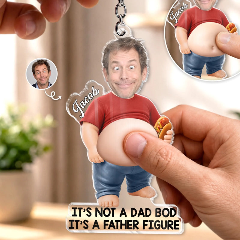 Custom Photo Dad Bod Belly Squishy Acrylic Keychain - Personalised Father's Day Funny Gifts For Dad, Grandpa - Dad Bod In Progress