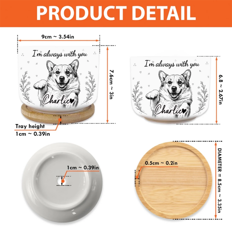 Custom Photo Home Decor Ceramic Plant Pot -  Personalised Pet Memorial Sympathy Gifts For Dogs, Cats - Forever Loved Never Forgotten