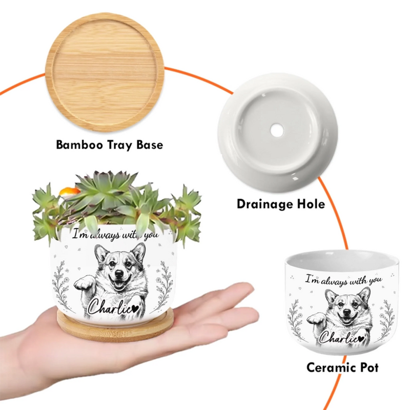 Custom Photo Home Decor Ceramic Plant Pot -  Personalised Pet Memorial Sympathy Gifts For Dogs, Cats - Forever Loved Never Forgotten