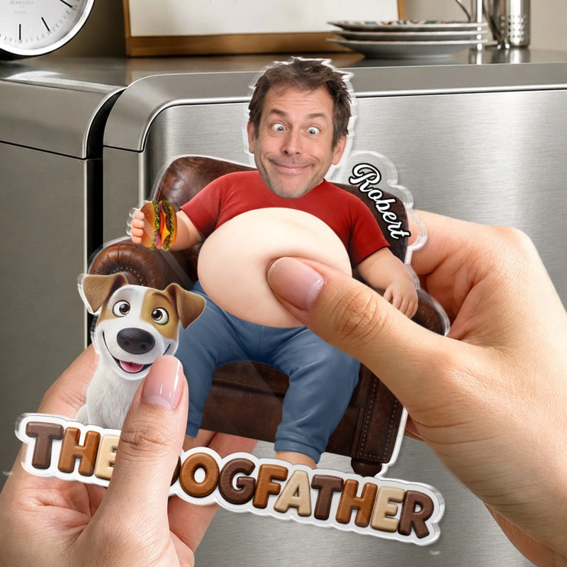 Custom Photo Dad Bod Belly Squishy Acrylic Fridge Magnet – Personalised Father's Day Funny Gifts For Dog Cat Lovers, Dog Dad, Cat Owners – Life Is Better With Paws