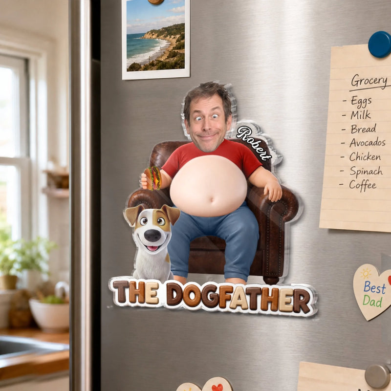 Custom Photo Dad Bod Belly Squishy Acrylic Fridge Magnet – Personalised Father's Day Funny Gifts For Dog Cat Lovers, Dog Dad, Cat Owners – Life Is Better With Paws