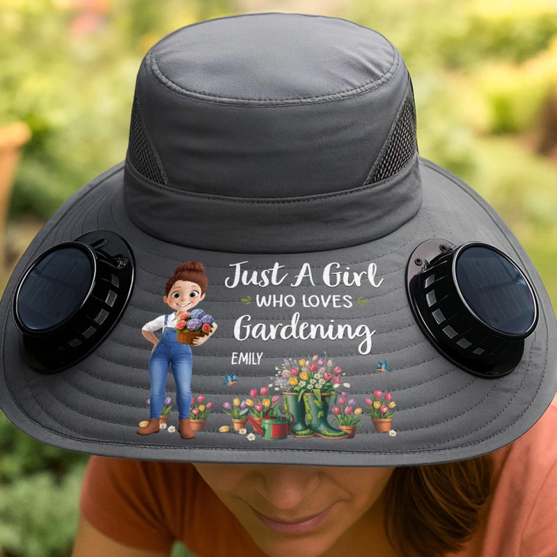Custom Hat With Fans Solar Power - Personalised Birthday Garden Gifts For Gardeners - Her Happy, Blooming Green World