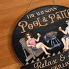 Custom Home Decor Wood Sign - Personalised Anniversary Wedding Gifts For Husband And Wife, Him And Her - Just A Couple, Pool & Patio Sipping Chilling