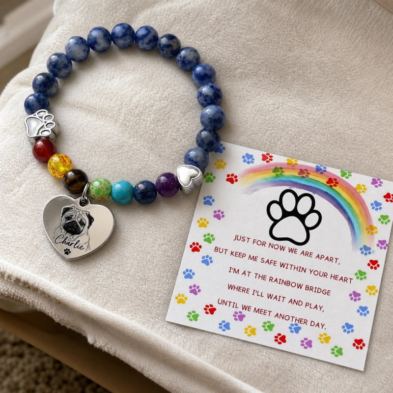 Custom Photo Rainbow Bridge Bracelet - Personalized Pet Memorial Sympathy Gifts For Dogs, Cats - Keep Me Safe Within Your Heart