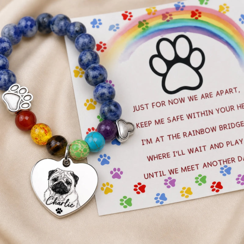 Custom Photo Rainbow Bridge Bracelet - Personalized Pet Memorial Sympathy Gifts For Dogs, Cats - Keep Me Safe Within Your Heart