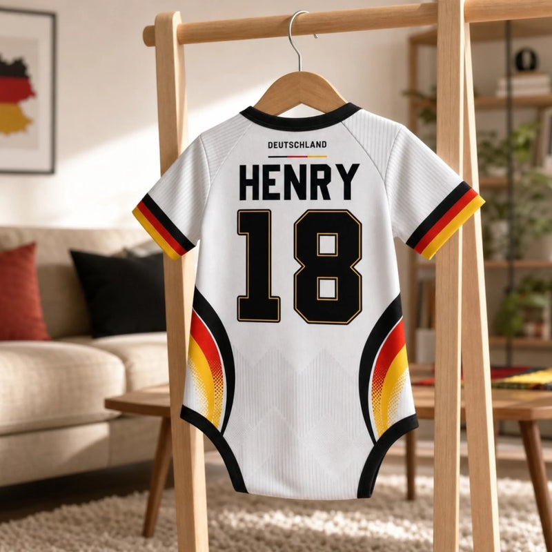 Custom Germany World Football Baby Jersey Bodysuit - Personalized Baby Shower, Gender Reveal Gifts For New Moms, New Dads, Football Lovers - Youngest Eagle On The Pitch