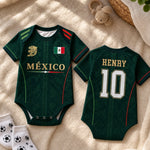 Custom Mexico World Football Baby Jersey Bodysuit - Personalised Baby Shower, Gender Reveal Gifts For New Mums, New Dads, Football Lovers - The Team's Youngest MVP