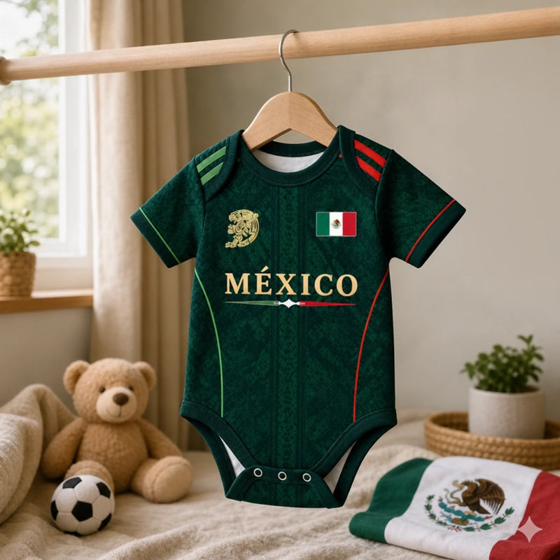 Custom Mexico World Football Baby Jersey Bodysuit - Personalised Baby Shower, Gender Reveal Gifts For New Mums, New Dads, Football Lovers - The Team's Youngest MVP