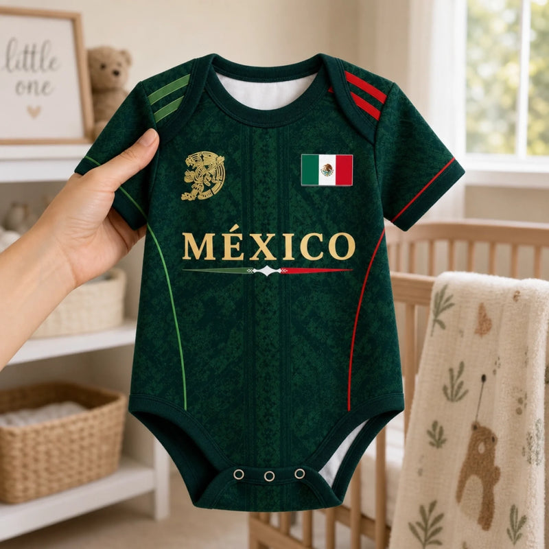 Custom Mexico World Football Baby Jersey Bodysuit - Personalised Baby Shower, Gender Reveal Gifts For New Mums, New Dads, Football Lovers - The Team's Youngest MVP