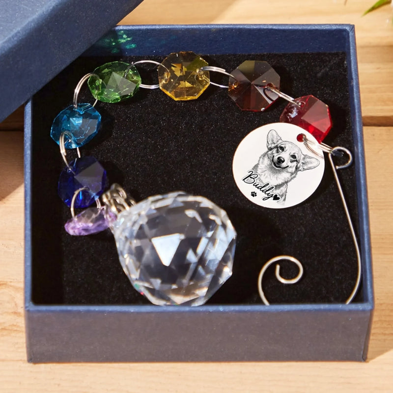 Custom Photo Crystal Suncatcher With Charm - Personalised Pet Memorial Gifts For Dogs, Cats - Forever Loved Forever Missed