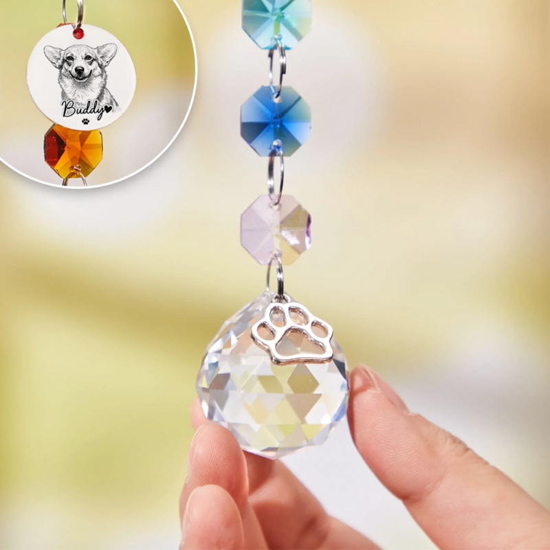 Custom Photo Crystal Suncatcher With Charm - Personalised Pet Memorial Gifts For Dogs, Cats - Forever Loved Forever Missed