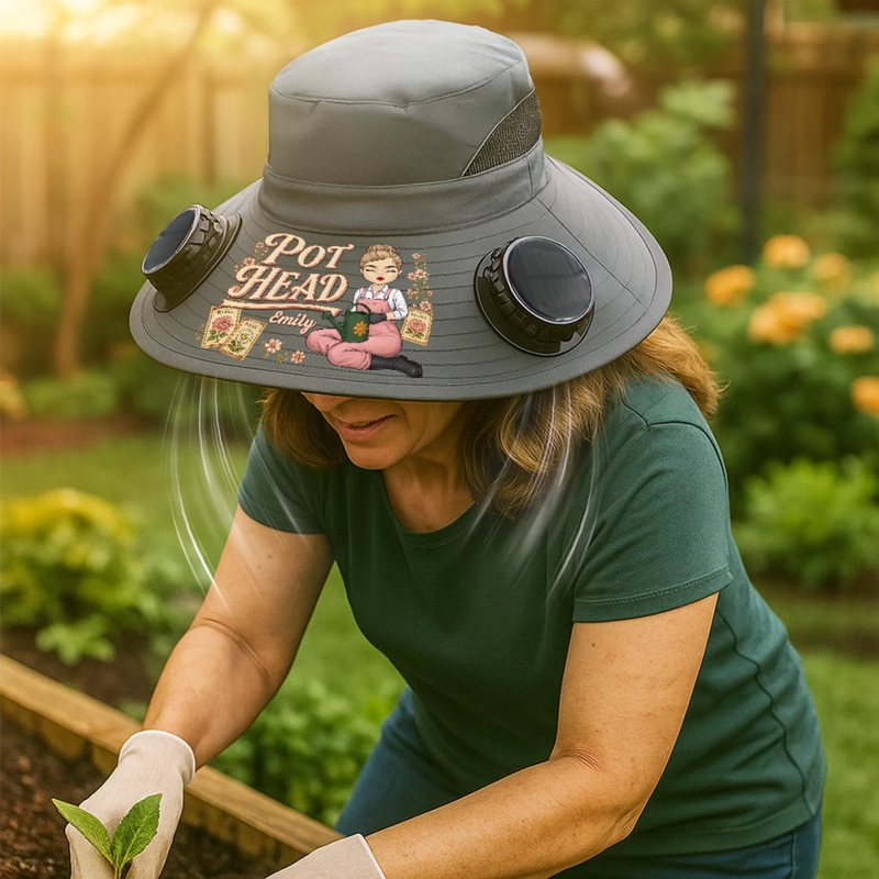 Custom Hat With Fans Solar Power - Personalized Birthday Garden Gifts For Gardeners - Proud Pot Head