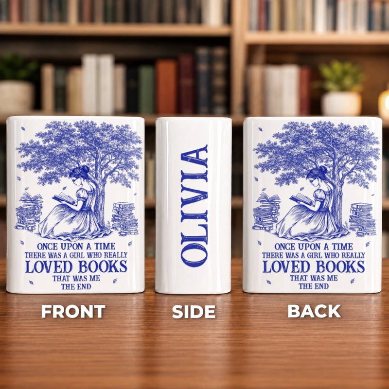 Custom Book Vase - Personalized Bookish Gifts For Book Lovers, Bookworms, Readers - Reading Is My Happy Place