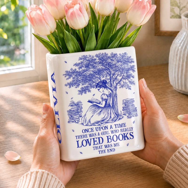 Custom Book Vase - Personalized Bookish Gifts For Book Lovers, Bookworms, Readers - Reading Is My Happy Place