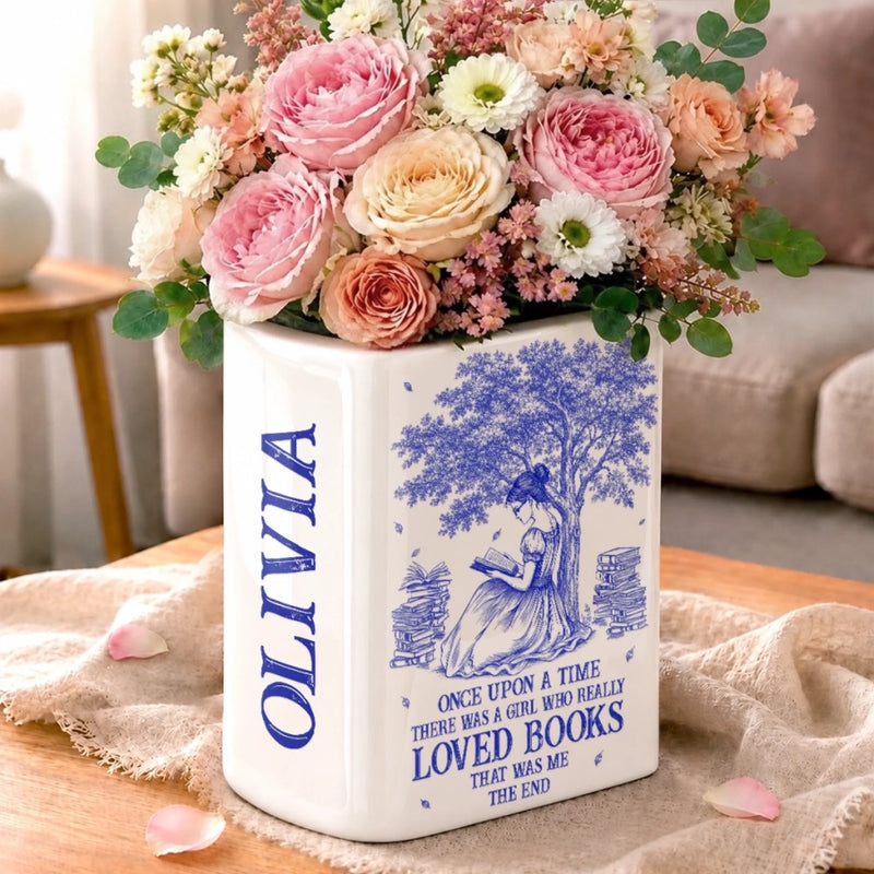 Custom Book Vase - Personalized Bookish Gifts For Book Lovers, Bookworms, Readers - Reading Is My Happy Place