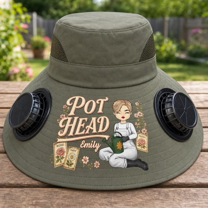 Custom Hat With Fans Solar Power - Personalized Birthday Garden Gifts For Gardeners - Proud Pot Head