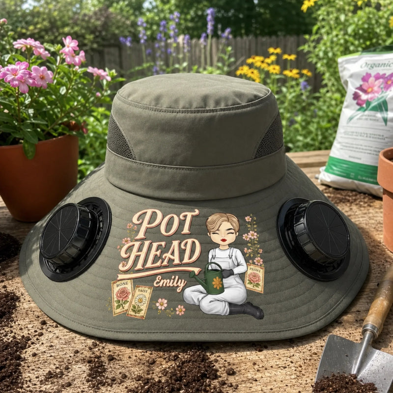 Custom Hat With Fans Solar Power - Personalized Birthday Garden Gifts For Gardeners - Proud Pot Head