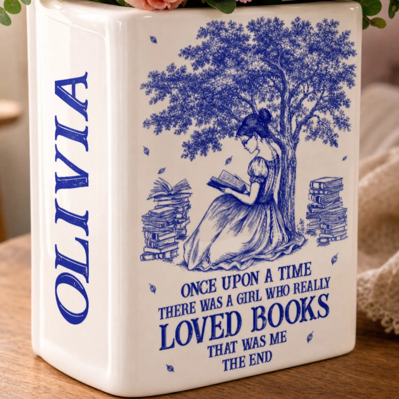 Custom Book Vase - Personalized Bookish Gifts For Book Lovers, Bookworms, Readers - Reading Is My Happy Place