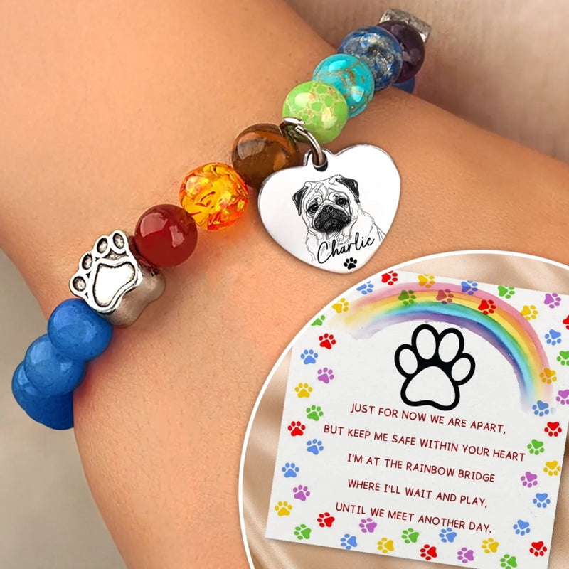 Custom Photo Rainbow Bridge Bracelet - Personalized Pet Memorial Sympathy Gifts For Dogs, Cats - Keep Me Safe Within Your Heart