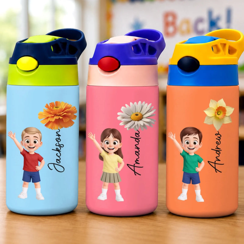 Custom Kids Insulated Water Bottle - Personalized Back To School Gifts For Kids - New Year New Adventures