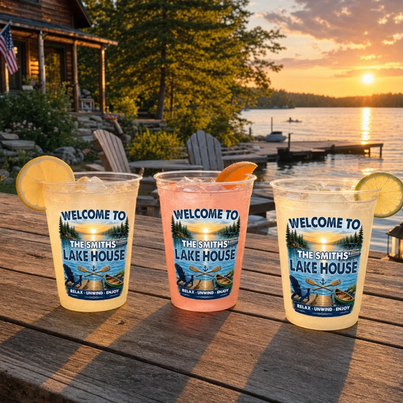 Custom Lake House Party Cups - Personalized Summer Vacation And Travel Gifts For Mom, Dad, Brother, Sister - Lake Days Forever