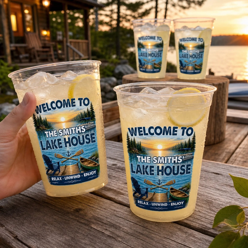 Custom Lake House Party Cups - Personalized Summer Vacation And Travel Gifts For Mom, Dad, Brother, Sister - Lake Days Forever