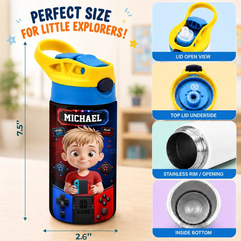Custom Kids Insulated Water Bottle - Personalized Back To School Gifts For Kids - School Adventure Begins