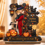 Custom 2-Layered Wooden Plaque - Personalized Halloween Anniversary Wedding Gifts For Husband And Wife, Him And Her - Love Never Gets Spooky