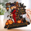 Custom 2-Layered Wooden Plaque - Personalized Halloween Anniversary Wedding Gifts For Husband And Wife, Him And Her - Love Never Gets Spooky