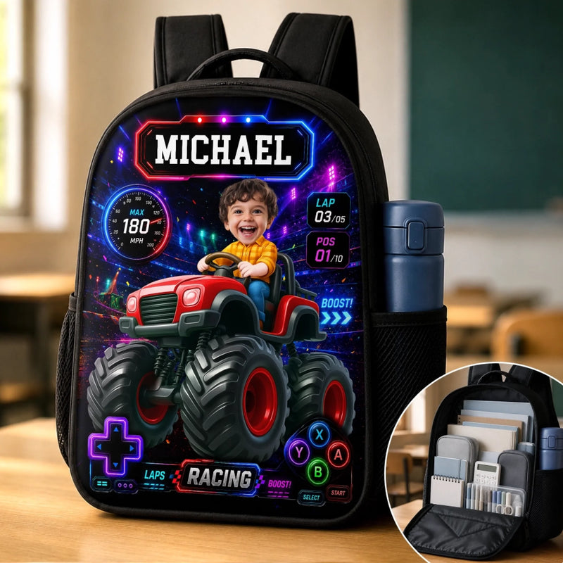Custom Photo Kids Front Printed Backpack - Personalized Back To School Gifts For Kids - Level Up School Mode