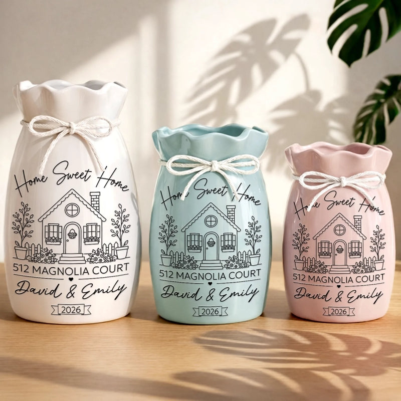Custom New Home Flower Vase With Ribbon - Personalized Anniversary Wedding Gifts For Husband And Wife, Him And Her - Together Is My Favorite Place