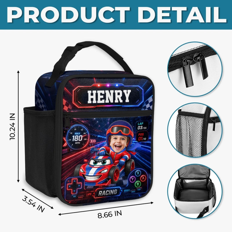 Custom Photo Kids Lunch Bag - Personalized Back To School Gifts For Kids - Little Wheels Big Dreams