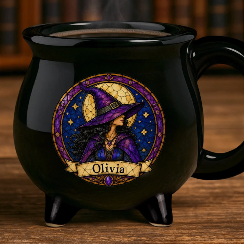 Custom Witchy 12oz Ceramic Cauldron Coffee Mug - Personalized Halloween Gifts For Witch, Wife, Daughter, Besties, Sisters, Granddaughter, Grandma, Mom, Yourself - Spooky Witchy Vibes