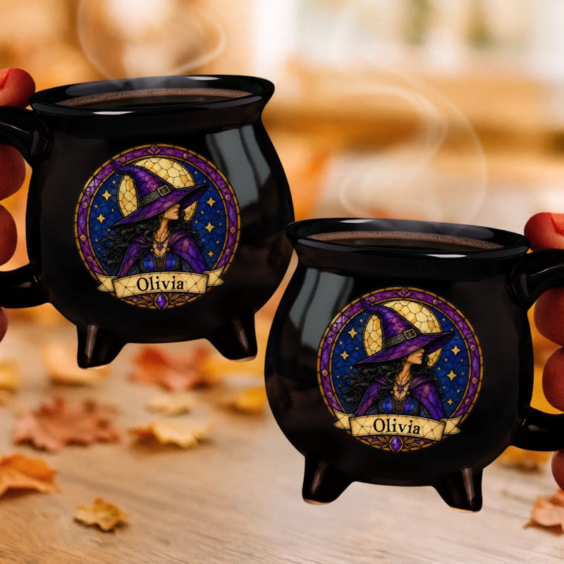 Custom Witchy 12oz Ceramic Cauldron Coffee Mug - Personalized Halloween Gifts For Witch, Wife, Daughter, Besties, Sisters, Granddaughter, Grandma, Mom, Yourself - Spooky Witchy Vibes