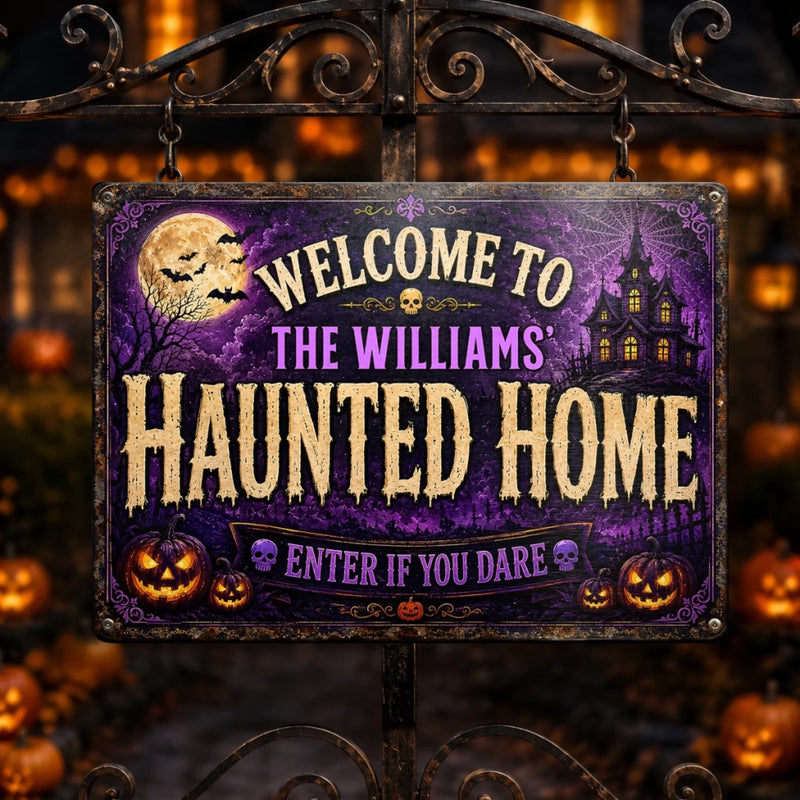 Custom Haunted Home Decor Metal Sign - Personalized Halloween Birthday Gifts For For Mom, Dad, Brother, Sister - Monsters Welcome, Humans Beware