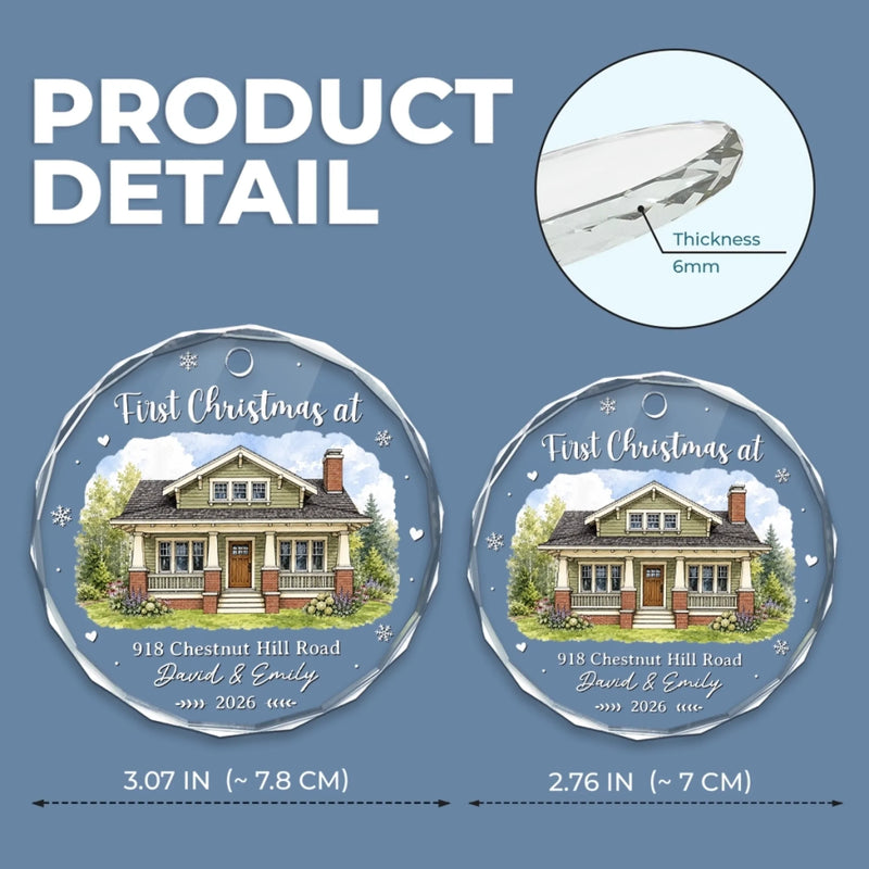 Custom Photo New Home Circle Glass Ornament - Personalized Anniversary Christmas Wedding Gifts For Husband And Wife, Him And Her - New Keys New Memories