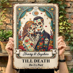 Custom Photo Day Of The Dead Home Decor Metal Sign - Personalized  Anniversary Wedding Gifts For Husband And Wife, Him And Her - Everlasting Skeletal Romance