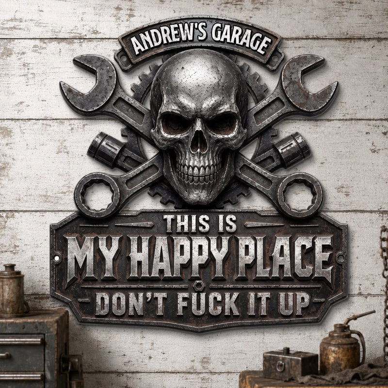 Custom Shaped Metal Sign - Personalized Birthday Gifts For Husband, Son, Grandson, Brother, Grandpa, Dad, Yourself - This Is My Happy Place