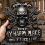 Custom Shaped Metal Sign - Personalized Birthday Gifts For Husband, Son, Grandson, Brother, Grandpa, Dad, Yourself - This Is My Happy Place