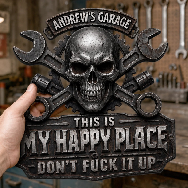 Custom Shaped Metal Sign - Personalized Birthday Gifts For Husband, Son, Grandson, Brother, Grandpa, Dad, Yourself - This Is My Happy Place