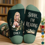 Custom Shh I'm Reading Crew Socks - Personalized Bookish Gifts For Book Lovers, Bookworms, Readers - Living In A Fictional World