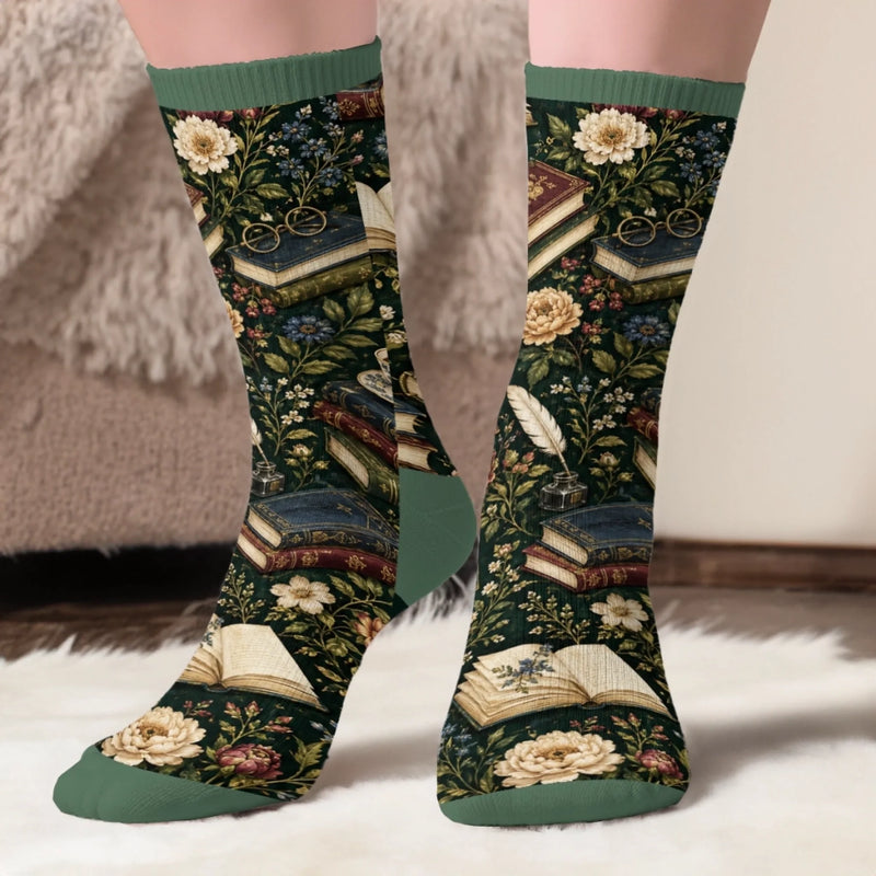 Custom Shh I'm Reading Crew Socks - Personalized Bookish Gifts For Book Lovers, Bookworms, Readers - Living In A Fictional World