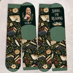 Custom Shh I'm Reading Crew Socks - Personalized Bookish Gifts For Book Lovers, Bookworms, Readers - Living In A Fictional World
